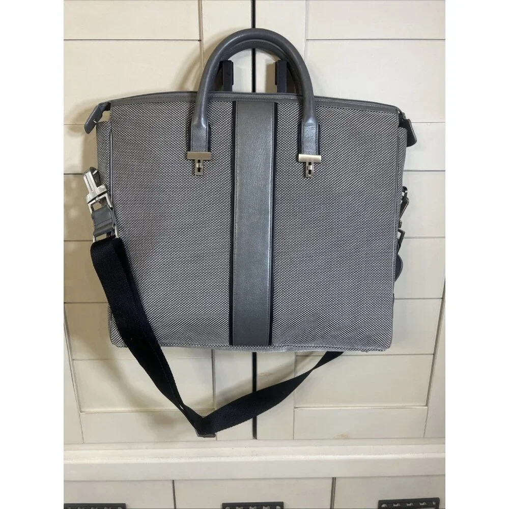 Tumi Gray Laptop Briefcase Bag W/Shoulder Strap Travel Business Work Tote $595